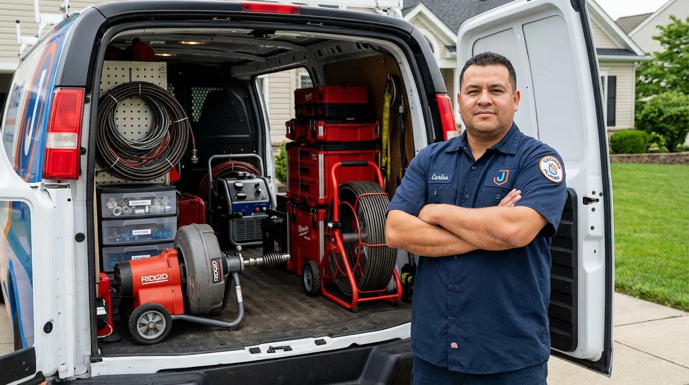 Professional drain cleaning equipment and Johns Plumbing LLC plumber in Radford