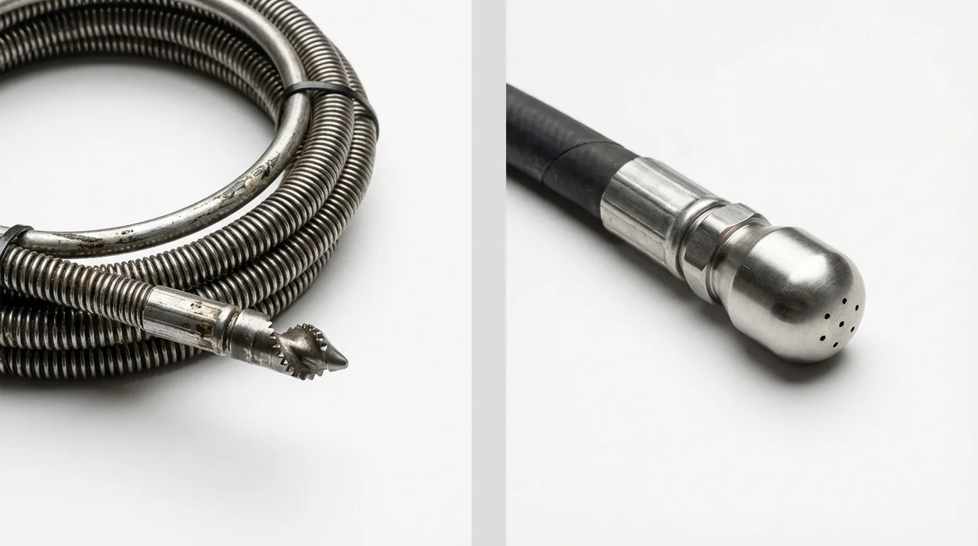 Drain snake cable and hydro jetting nozzle used for drain cleaning in Radford, VA