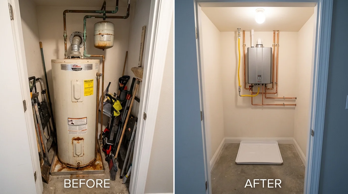Tank water heater versus wall-mounted tankless unit comparison for Radford, VA homeowners