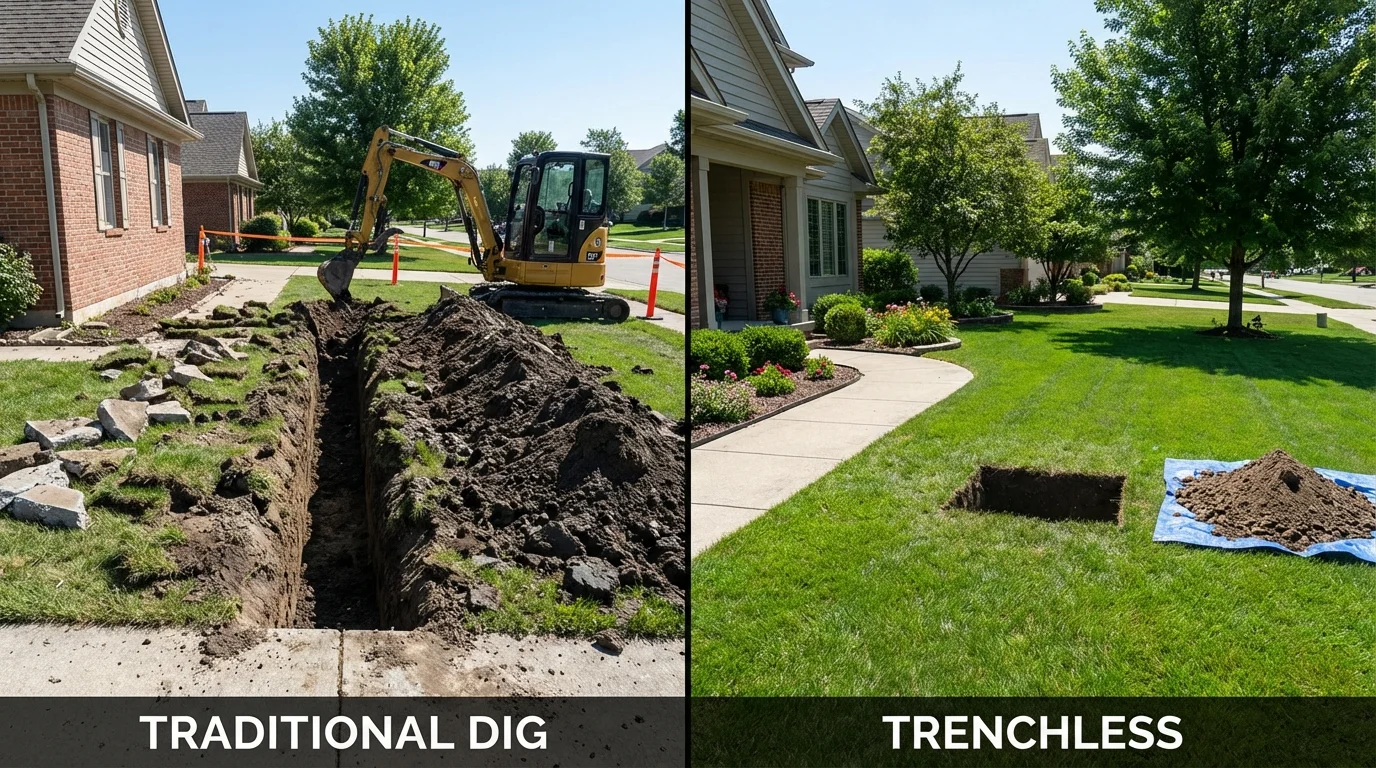 Trenchless sewer repair with minimal yard damage versus traditional excavation in Radford, VA